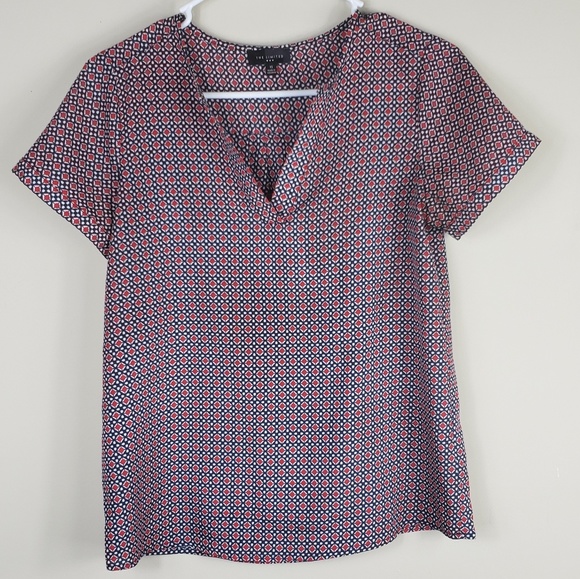 The Limited Tops - The Limited Printed Short Sleeve Blouse V-Neck Top